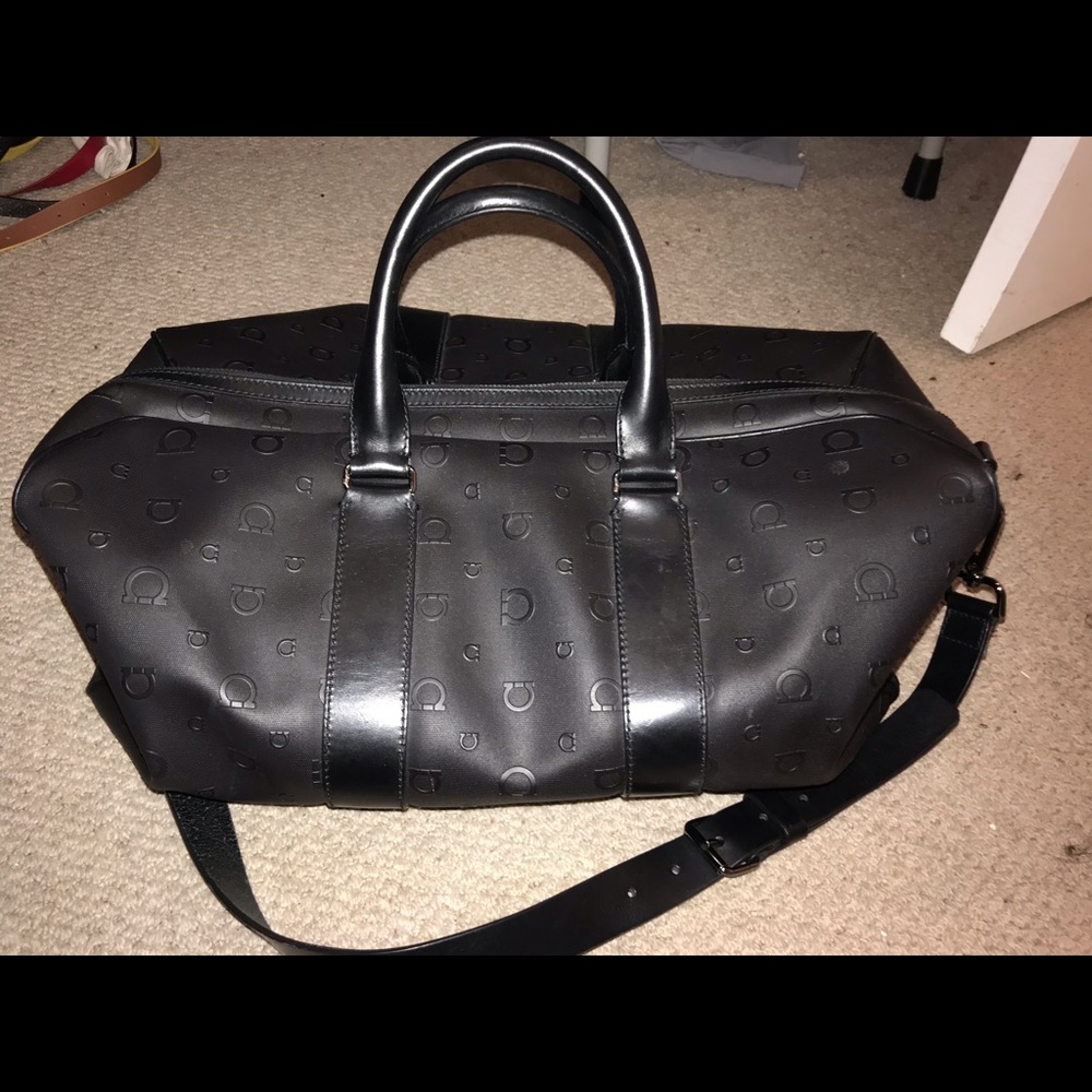 Salvatore Ferragamo Black Leather Duffle Bag